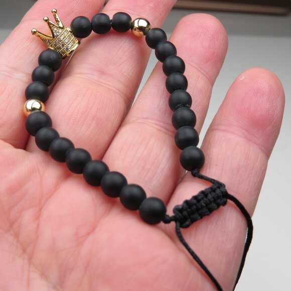 $120 Lava natural healing Yoga elastic Bracelet 18k plated cz setted Men Women - Picture 3 of 3